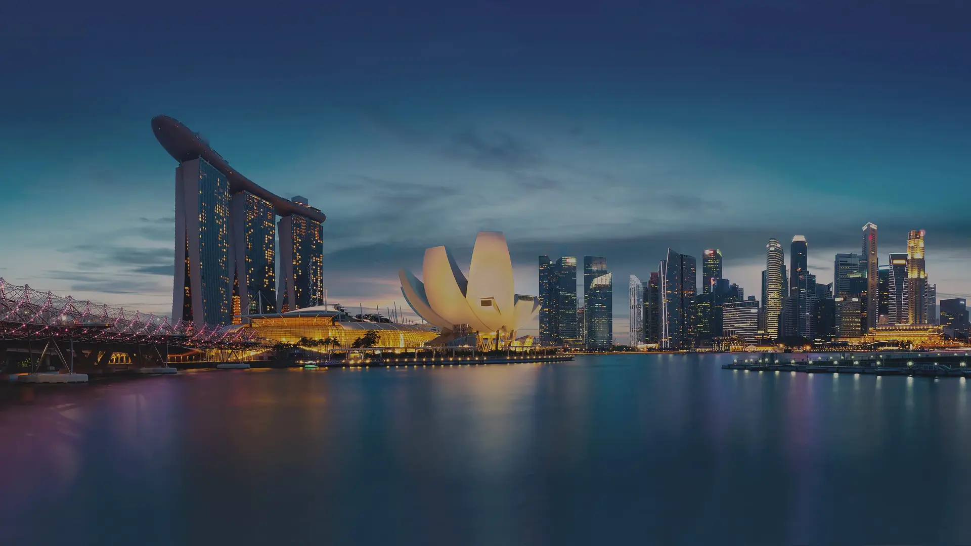 Marina Bay skyline at dusk seen from the residence