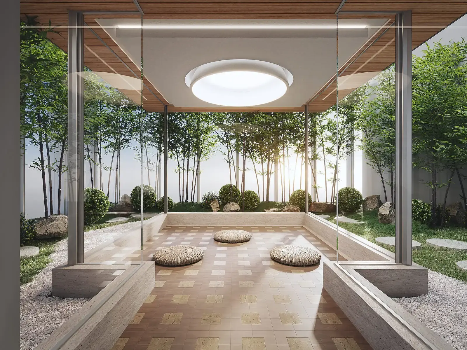A planted courtyard on level fifty-one