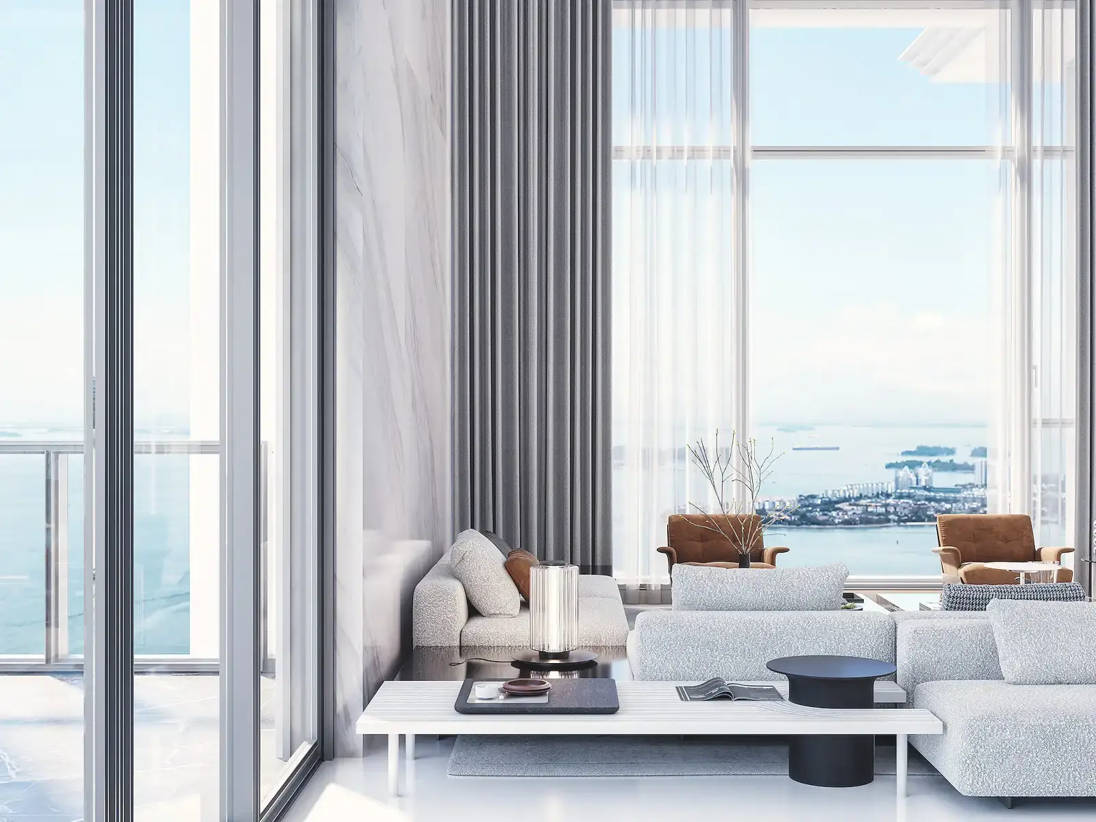Penthouse interior looking out over Marina Bay