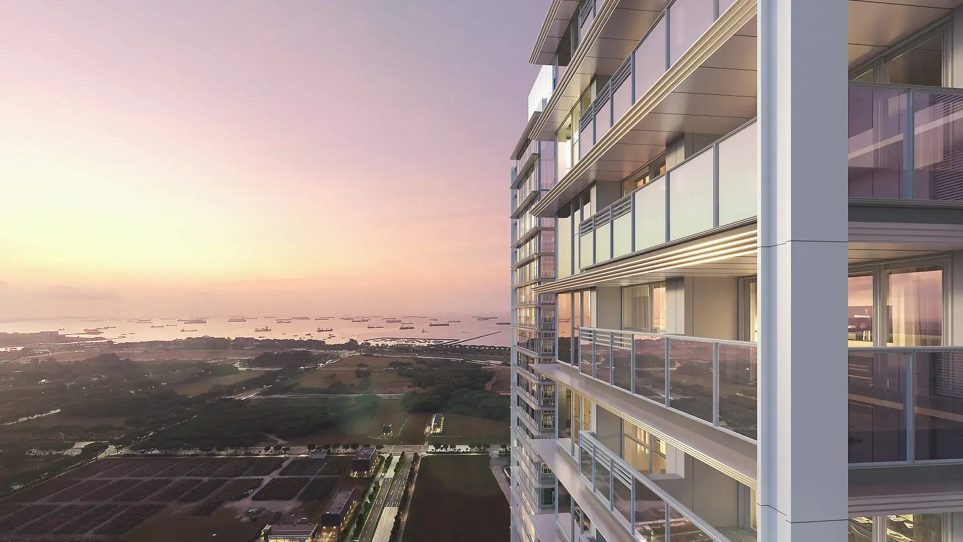 Balcony with an unobstructed view to the sea at golden hour